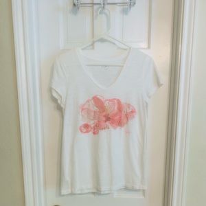 Loft Short Sleeve Top with Floral Appliqué